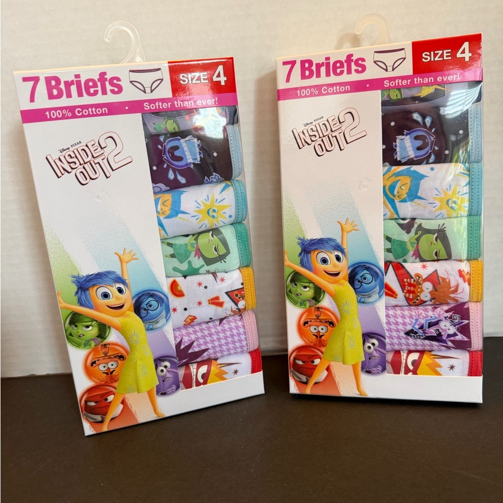 14 Pairs Disney Inside Out 2 Girls 100% Cotton Briefs Size 4 - Multicolor
